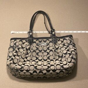 Coach jacquard tote purse black and gray used